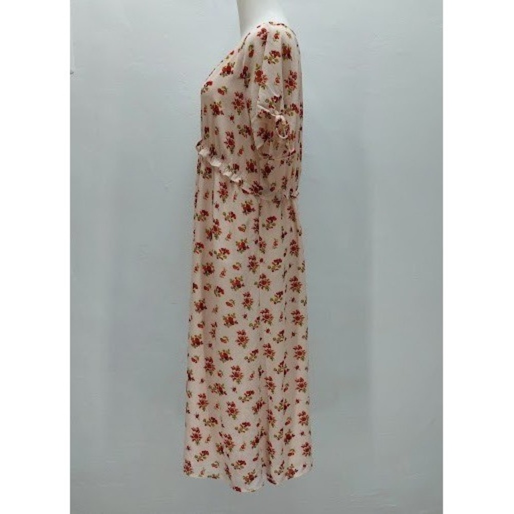 Madewell Floral Midi Dress Women's Size 12 Pink Tie Ruffle V-Neck Cottagecore - Picture 4 of 11